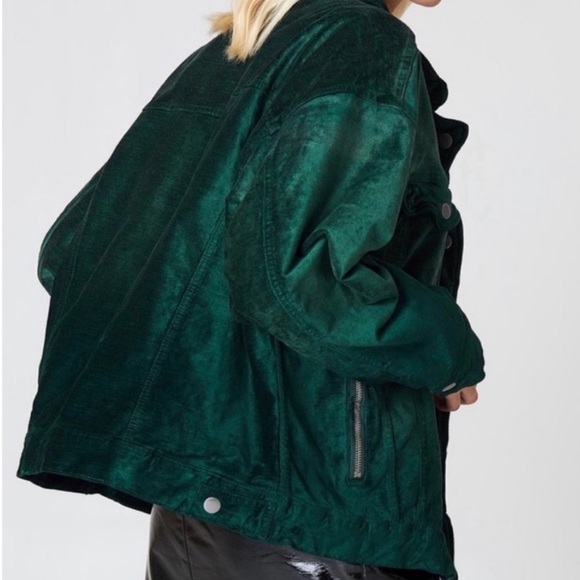 Free People Velvet Green Trucker Jacket - Picture 2 of 8